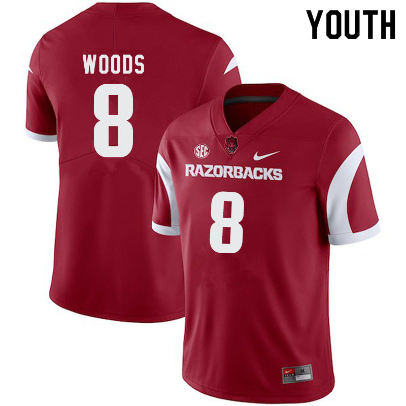 Youth #8 Mike Woods Arkansas Razorbacks College Football Jerseys-Cardinal